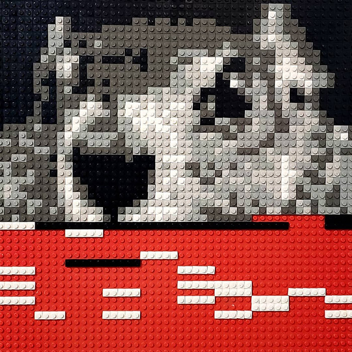Punxsutawney Phil, rendered in lego, suffers from a video glitch.